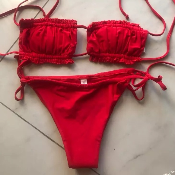 Red Ruched Slide Bikini Set - Picture 2 of 2